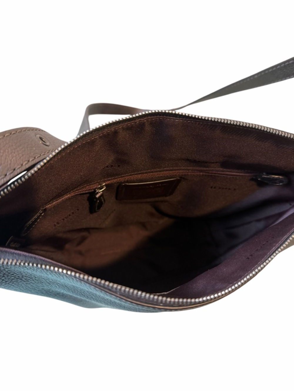 Coach Dark Gray Metallic Leather Dufflette Crossbody Graphite Bag - Picture 13 of 13